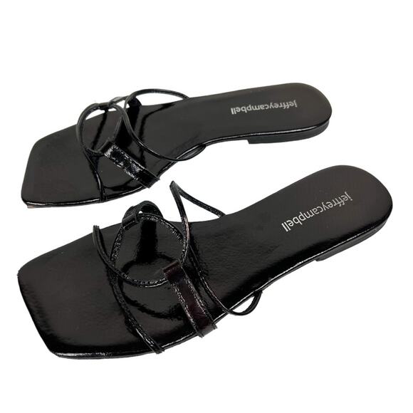 Jeffrey Campbell Black Patent Leather Square Toe Strappy Addison Sandals Size 6 - Picture 3 of 8